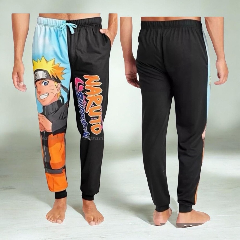 Naruto Shippuden Men's Sleep Lounge Pants Size XL Black Blue Anime Graphic New